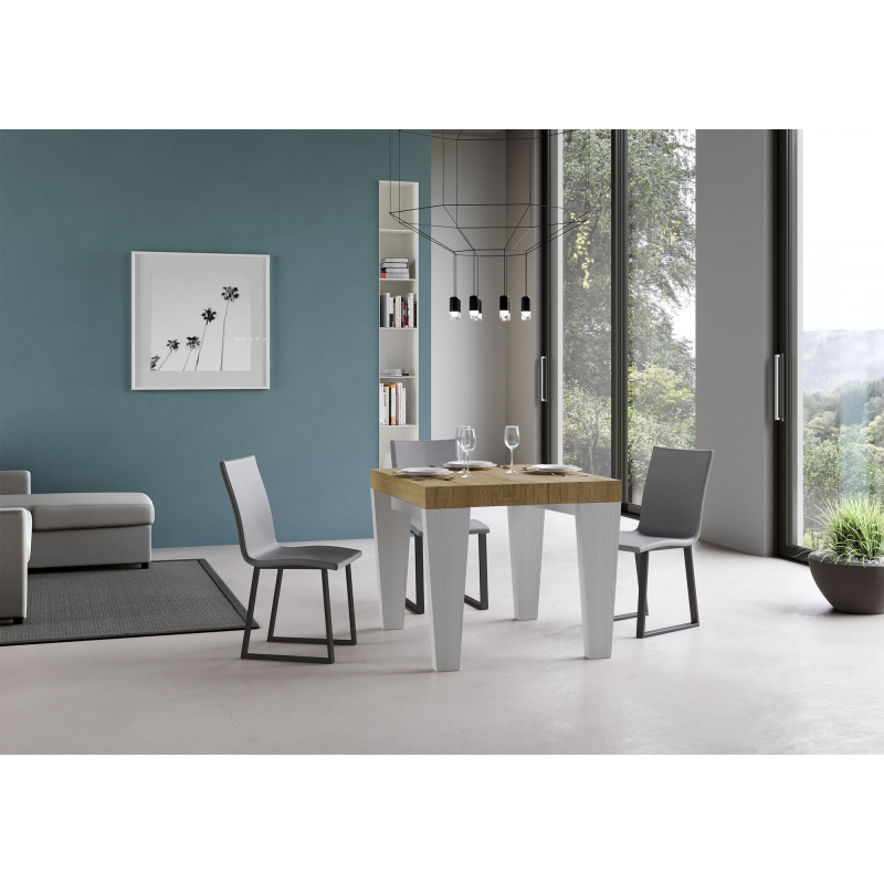 Tavolo allungabile 90x90/246 cm Spimbo Mix piano Bianco Frassino - gambe Noce