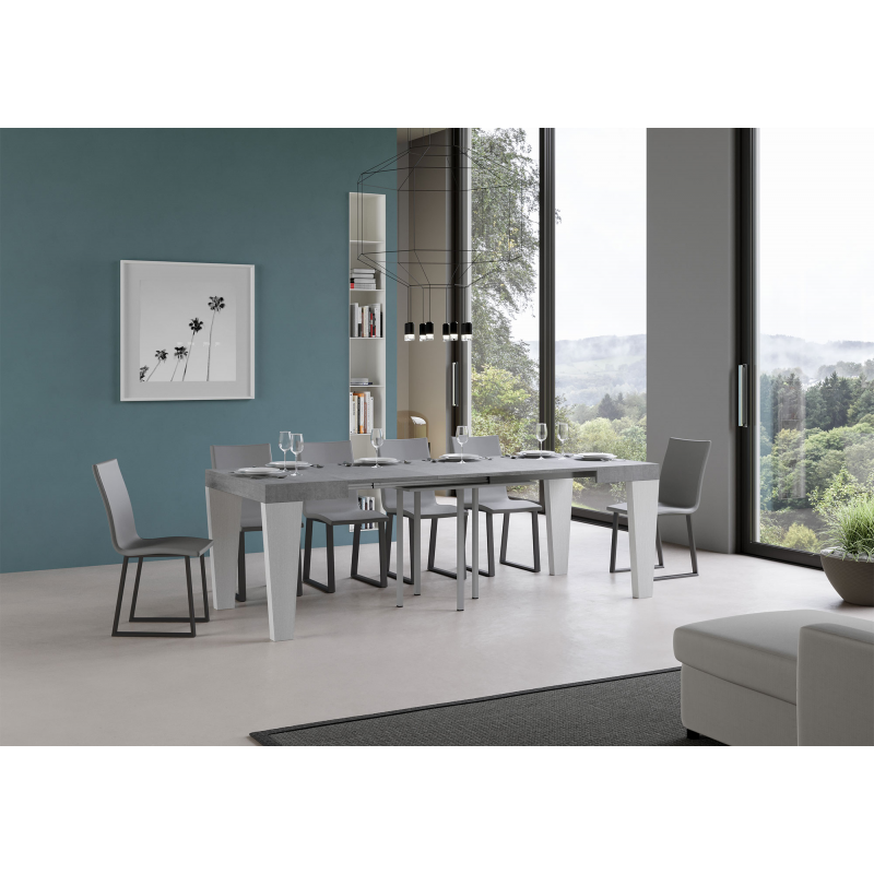 Tavolo allungabile 90x90/246 cm Spimbo Mix piano Bianco Frassino - gambe Noce