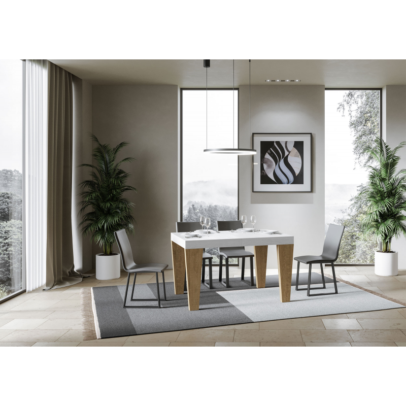 Tavolo allungabile 90x130/234 cm Spimbo Mix piano Bianco Frassino - gambe Noce