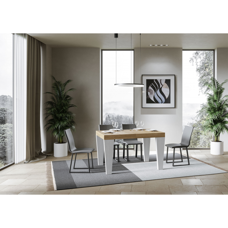 Tavolo allungabile 90x130/234 cm Spimbo Mix piano Bianco Frassino - gambe Noce