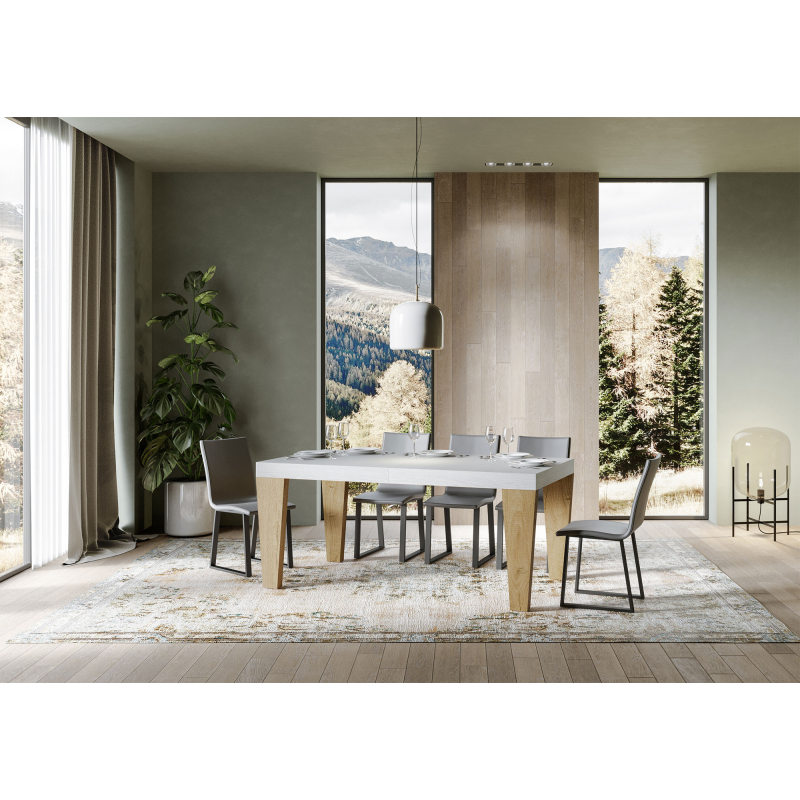 Tavolo allungabile 90x160/264 cm Spimbo Mix piano Bianco Frassino - gambe Noce
