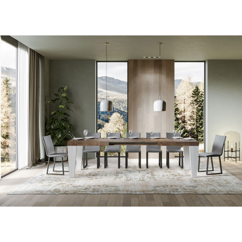Tavolo allungabile 90x160/264 cm Spimbo Mix piano Bianco Frassino - gambe Noce