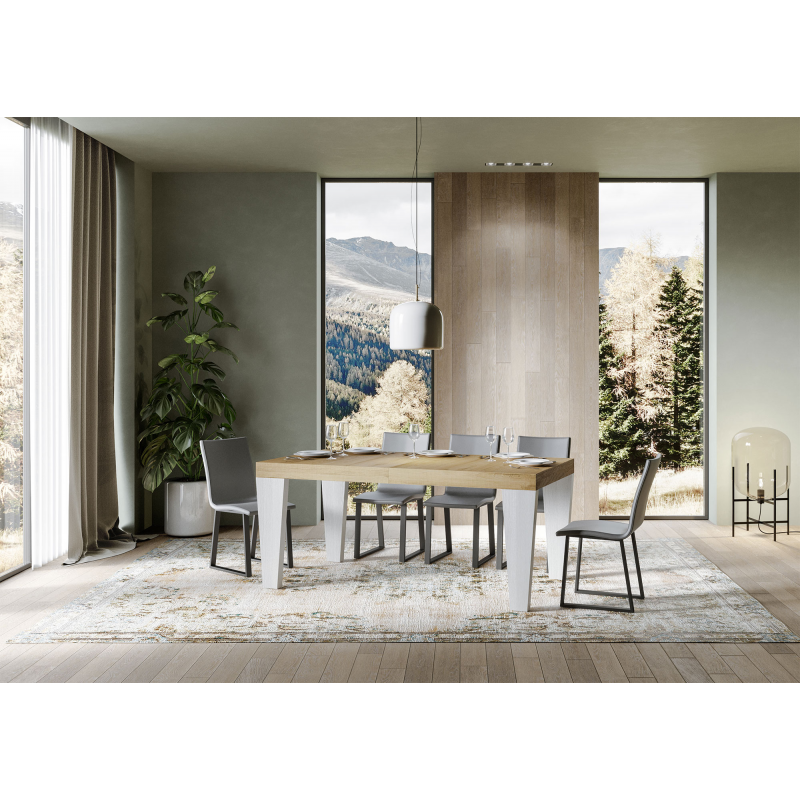 Tavolo allungabile 90x160/264 cm Spimbo Mix piano Bianco Frassino - gambe Noce