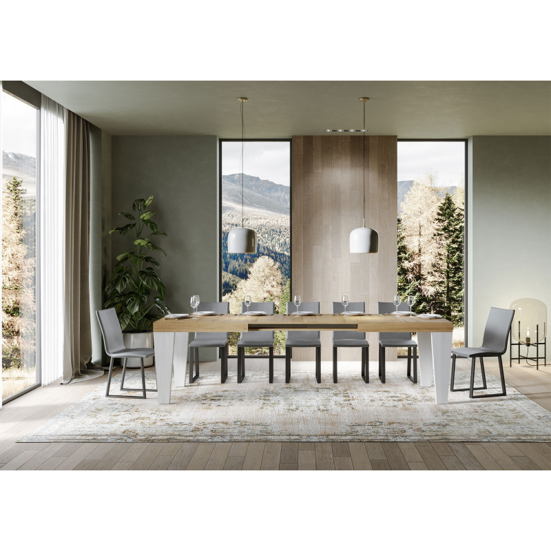 Tavolo allungabile 90x160/264 cm Spimbo Mix piano Bianco Frassino - gambe Noce