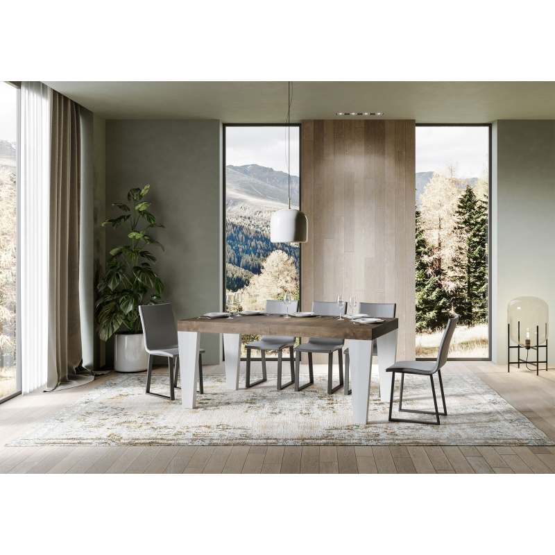 Tavolo allungabile 90x180/284 cm Spimbo Mix piano Bianco Frassino - gambe Noce