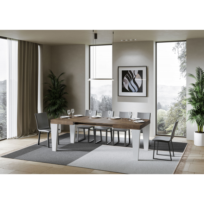 Tavolo allungabile 90x130/390 cm Spimbo Mix piano Bianco Frassino - gambe Noce