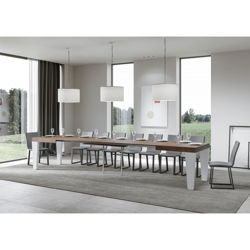 Tavolo allungabile 90x130/390 cm Spimbo Mix piano Bianco Frassino - gambe Noce
