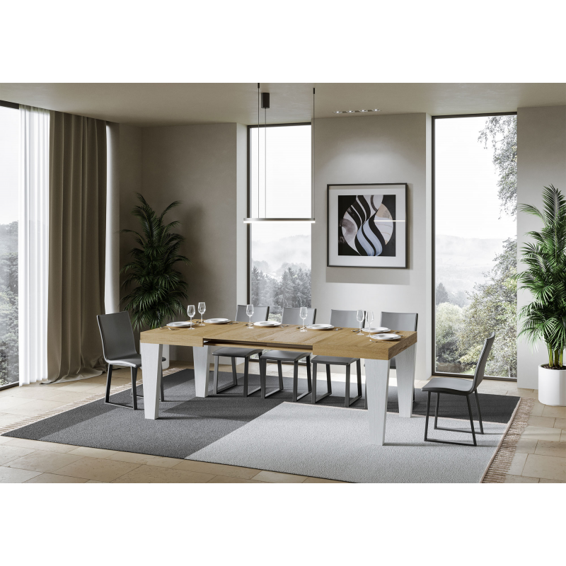 Tavolo allungabile 90x130/390 cm Spimbo Mix piano Bianco Frassino - gambe Noce