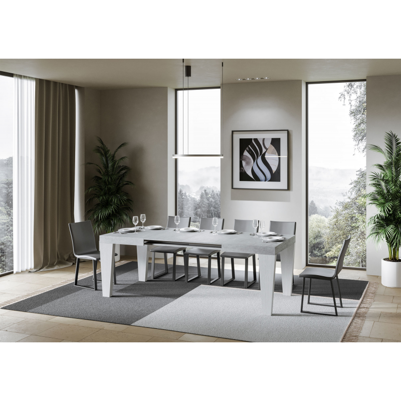 Tavolo allungabile 90x130/390 cm Spimbo Mix piano Bianco Frassino - gambe Noce