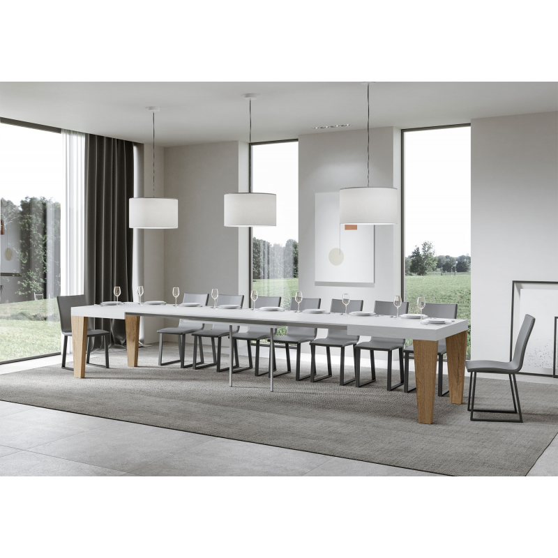 Tavolo allungabile 90x160/420 cm Spimbo Mix piano Bianco Frassino - gambe Noce