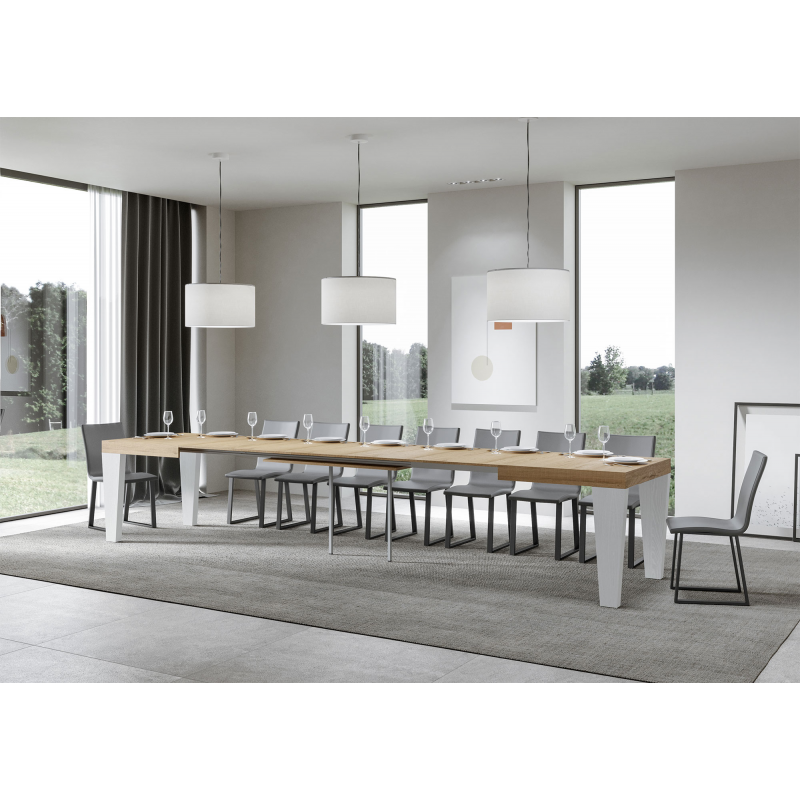 Tavolo allungabile 90x180/440 cm Spimbo Mix piano Bianco Frassino - gambe Noce