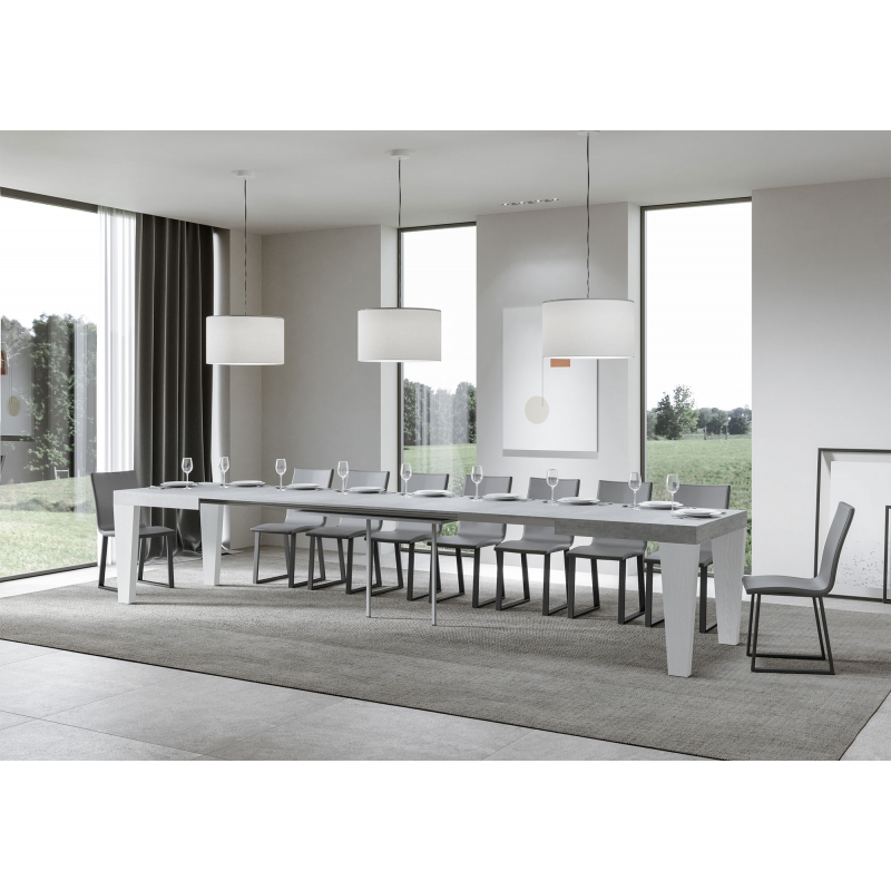 Tavolo allungabile 90x180/440 cm Spimbo Mix piano Bianco Frassino - gambe Noce