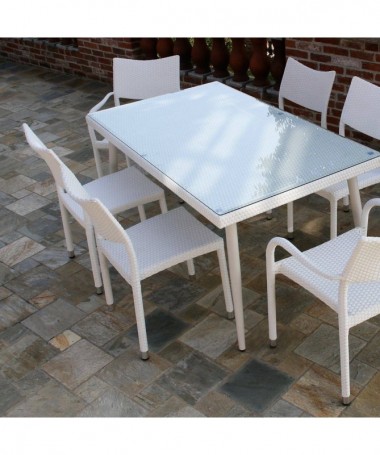 Tavolo Adila in polyrattan con vetro 160 x 90 - bianco