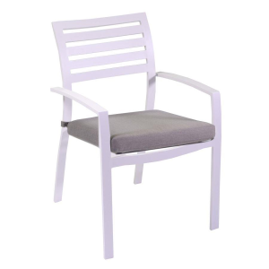 Zoom Set Tavolo alluminio + 6 Poltrone alluminio boston bianco crema con cuscino grigio cm 58x57h88