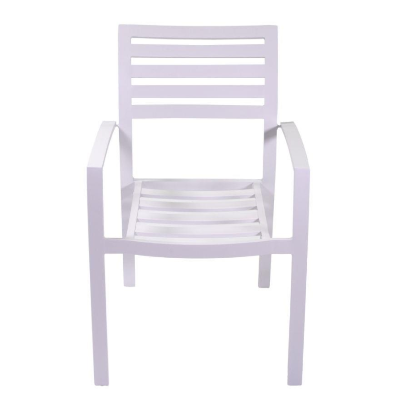 Set Tavolo alluminio + 6 Poltrone alluminio boston bianco crema con cuscino grigio cm 58x57h88