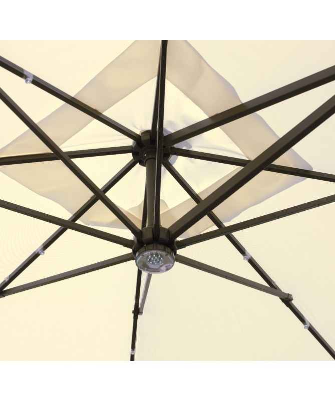 Ombrellone quadrato MOIA con luci 3x3m in poliestere ecrù con fusto laterale antracite