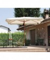 Ombrellone rettangolare MOIA 3x4m in poliestere ecrù con volante, antivento e fusto in legno teak