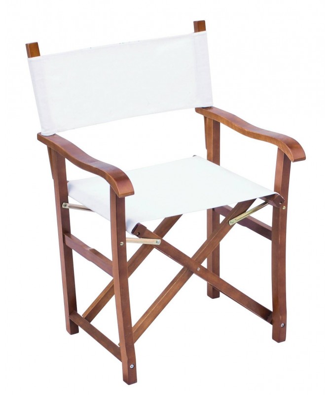 Set di due sedie Regista Lux MOIA pieghevoli in legno teak e rivestimento ecrù