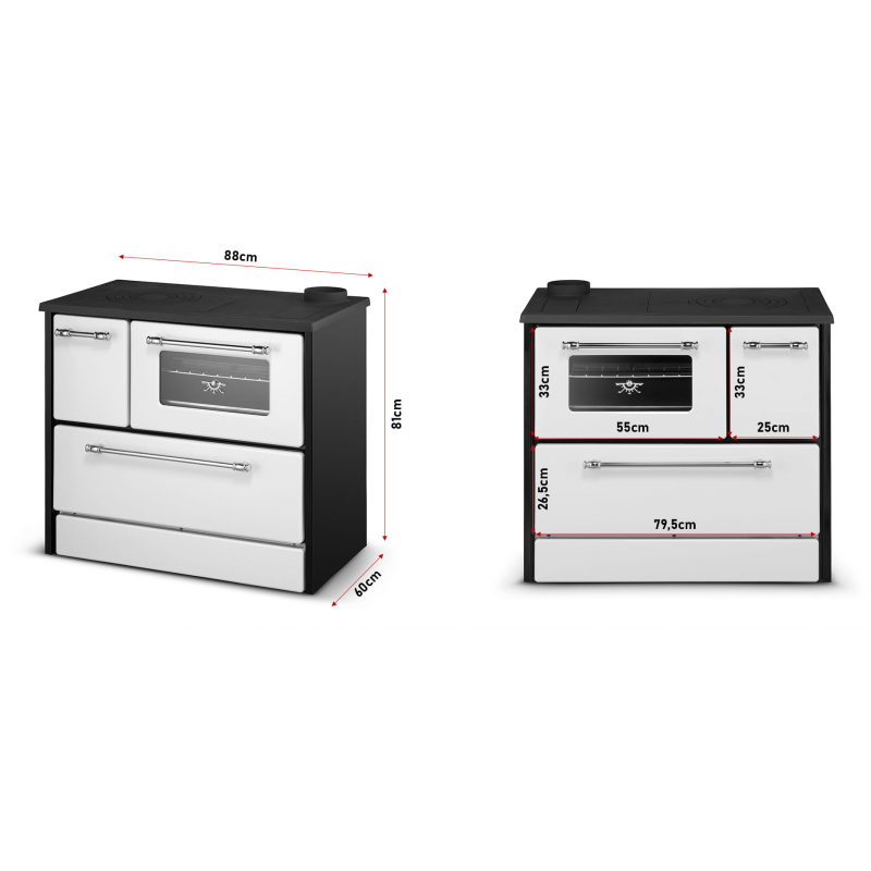 Cucina A Legna Stufa 9 Kw Bianca Beatrice L87xP51xH79 Ecodesign