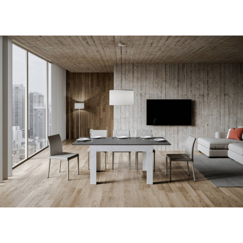 Tavolo allungabile 90x120/180 cm Bibi Mix piano Bianco Spatolato - base Antracite Spatolato