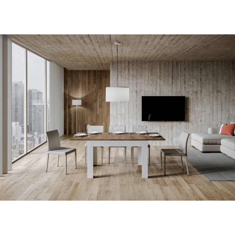 Tavolo allungabile 90x120/180 cm Bibi Mix piano Bianco Spatolato - base Antracite Spatolato