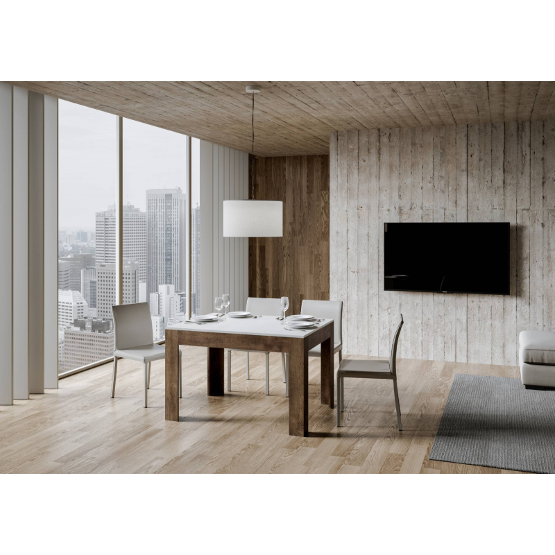 Tavolo allungabile 90x120/180 cm Bibi Mix piano Bianco Spatolato - base Antracite Spatolato