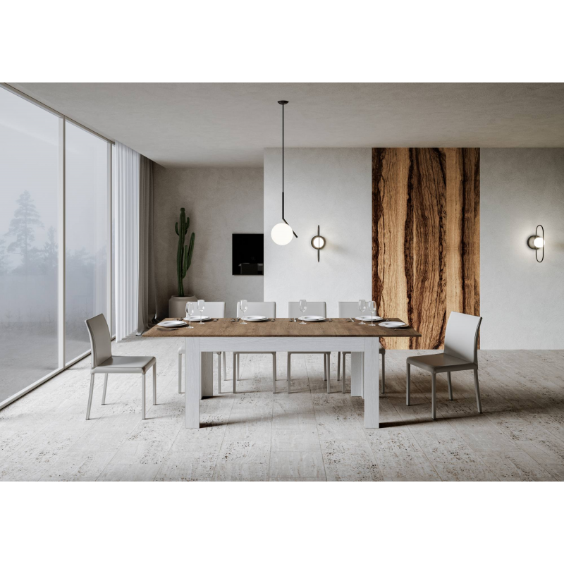 Tavolo allungabile 90x160/220 cm Bibi Mix piano Bianco Spatolato - base Antracite Spatolato