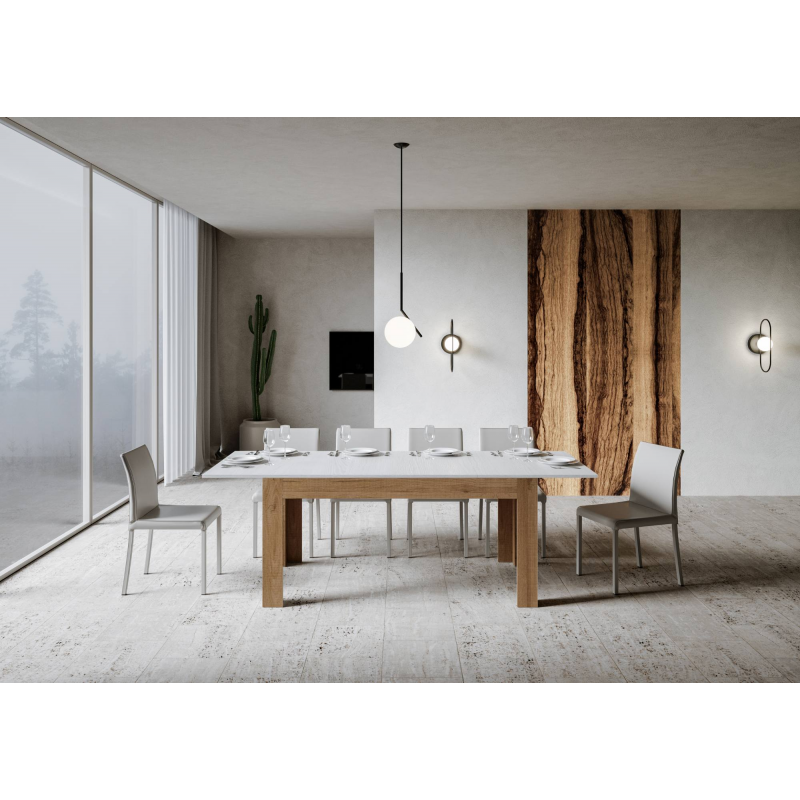 Tavolo allungabile 90x160/220 cm Bibi Mix piano Bianco Spatolato - base Antracite Spatolato