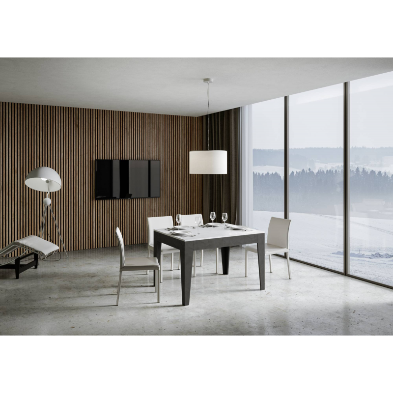 Tavolo allungabile 90x120/180 cm Cico Mix piano Bianco Spatolato - base Antracite Spatolato
