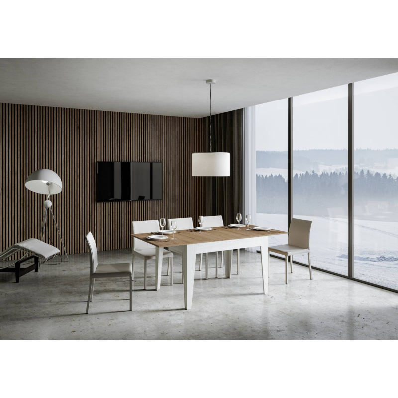 Tavolo allungabile 90x120/180 cm Cico Mix piano Bianco Spatolato - base Antracite Spatolato