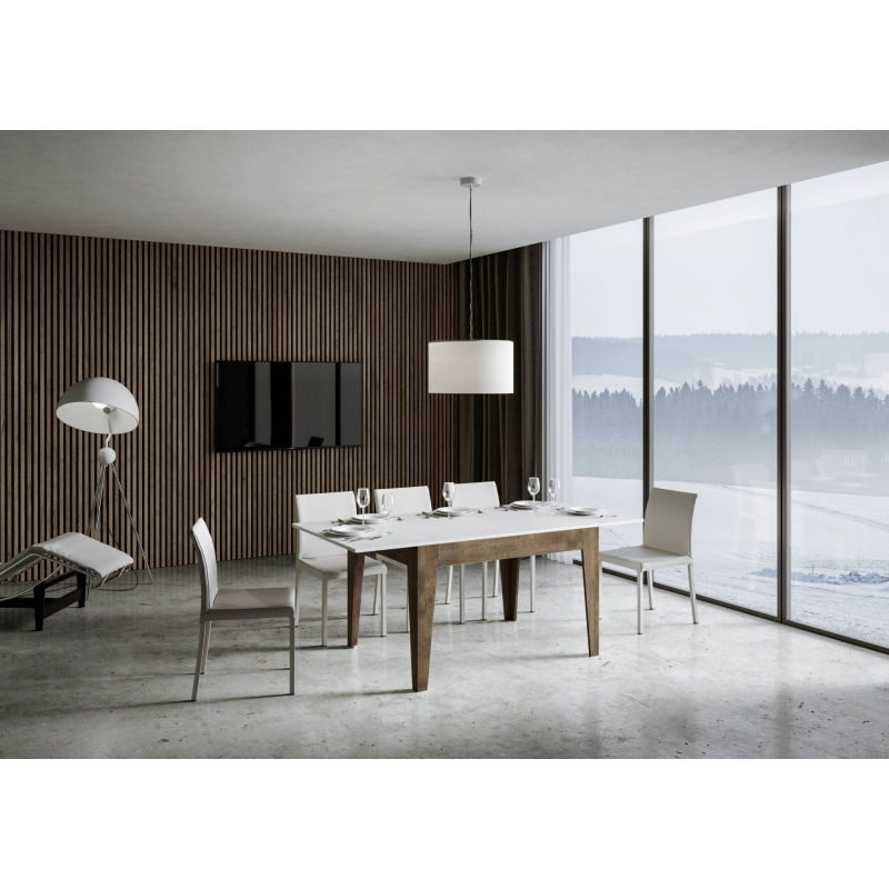Tavolo allungabile 90x120/180 cm Cico Mix piano Bianco Spatolato - base Antracite Spatolato