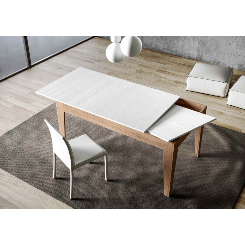 Tavolo allungabile 90x120/180 cm Cico Mix piano Bianco Spatolato - base Antracite Spatolato