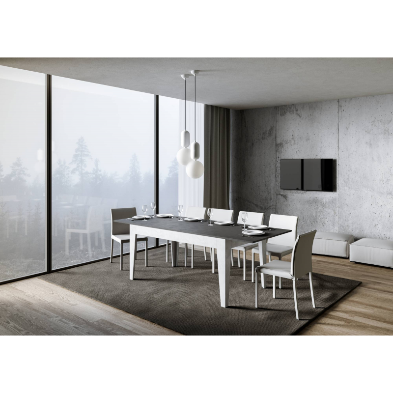 Tavolo allungabile 90x160/220 cm Cico Mix piano Bianco Spatolato - base Antracite Spatolato