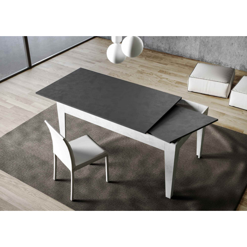 Tavolo allungabile 90x160/220 cm Cico Mix piano Bianco Spatolato - base Antracite Spatolato