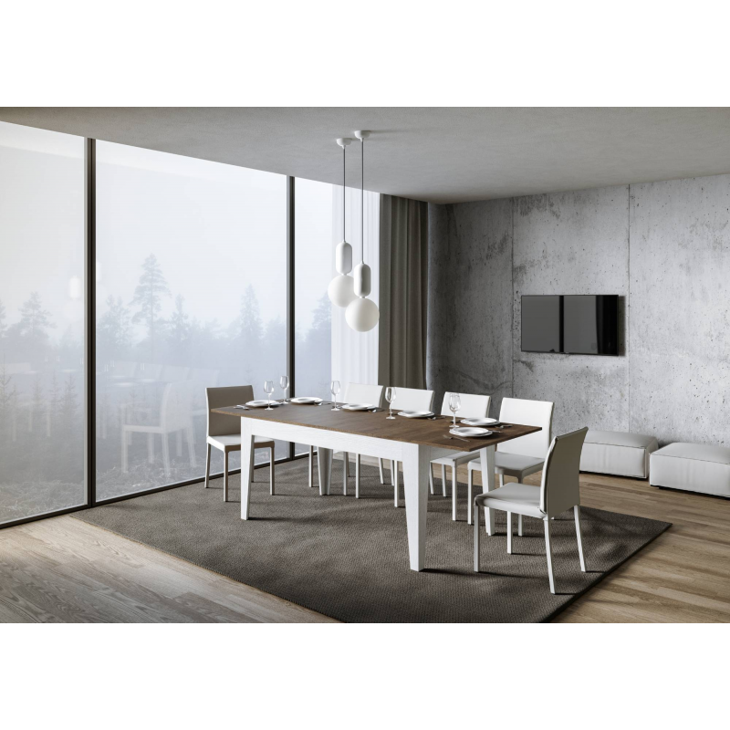 Tavolo allungabile 90x160/220 cm Cico Mix piano Bianco Spatolato - base Antracite Spatolato