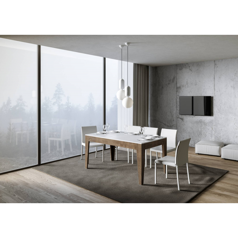 Tavolo allungabile 90x160/220 cm Cico Mix piano Bianco Spatolato - base Antracite Spatolato