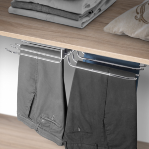 Porta pantaloni doppio estraibile per armadio., Cromato brillo, Acciaio e Tecnoplastica.