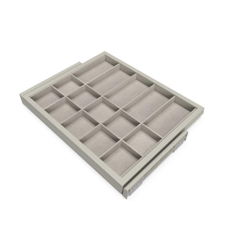 Kit cassetto organizzatore con telaio di guide a chiusura morbida per armadio, regolabile, modulo 600mm, Grigio pietra
