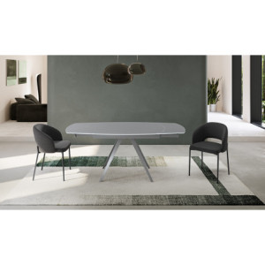 Tavolo allungabile con top in vetro Gambe in metallo verniciato Allunghe interne Kyoto 120 90cm X 120-180cm H 76cm Stones