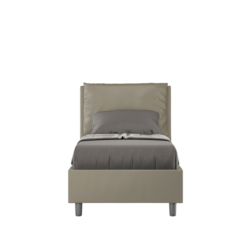 Letto imbottito Singolo 80x200 cm Antea - Similpelle,Senza rete,Cappuccino