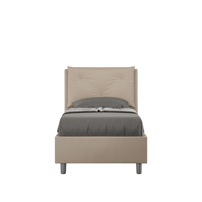 Letto imbottito Singolo 80x190 cm Appia - Similpelle,Senza rete,Tortora