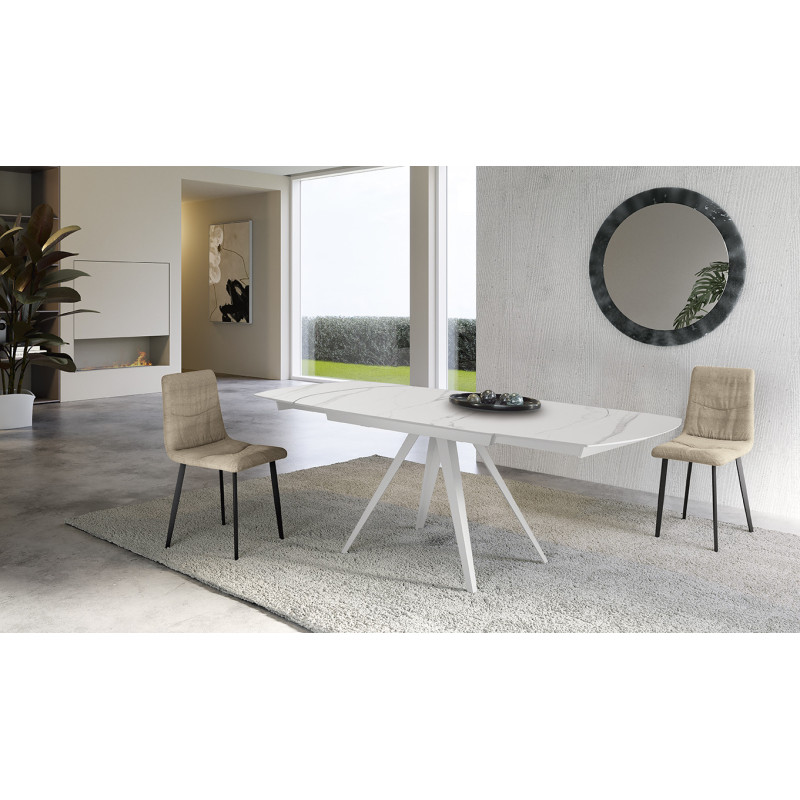 Tavolo allungabile con top in ceramica Gambe in metallo verniciato Allunghe interne Kyoto 140 90cm X 140-200cm H 75cm Stones