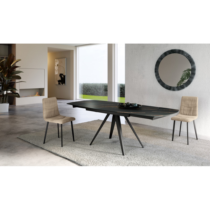 Tavolo allungabile con top in ceramica Gambe in metallo verniciato Allunghe interne Kyoto 140 90cm X 140-200cm H 75cm Stones