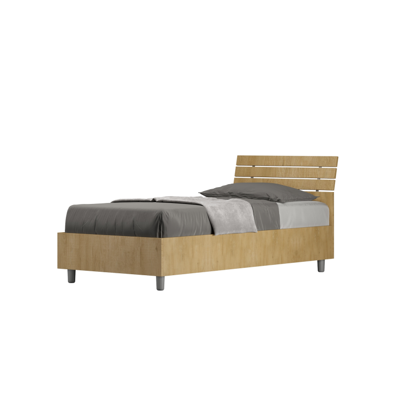 Letto Singolo 80x190 cm testata inclinata con doghe Ankel - Senza rete,Quercia Natura