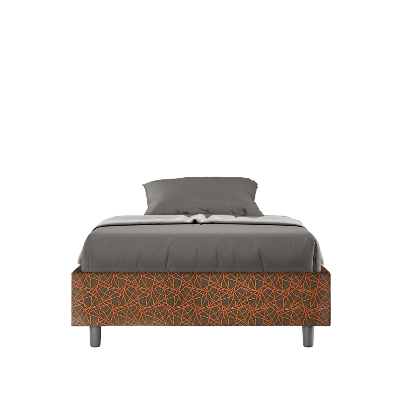 Letto Sommier imbottito 1 piazza e mezza 120x190 cm tessuto Era Azelia - Con rete,Arancione