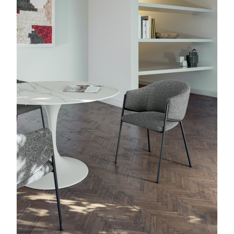 Set di 2 Sedie rivestita in tessuto easy-clean Gambe in metallo verniciato Medea 53cm X 60cm H 78cm Stones