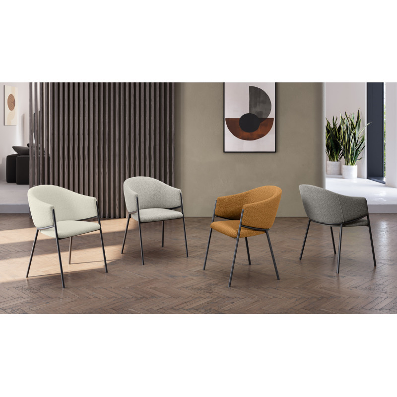 Set di 2 Sedie rivestita in tessuto easy-clean Gambe in metallo verniciato Medea 53cm X 60cm H 78cm Stones