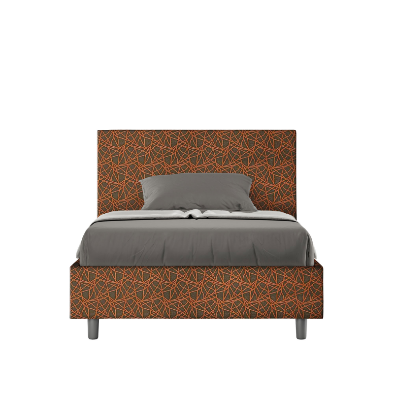Letto imbottito 1 piazza e mezza 120x190 cm tessuto Era Adele - Contenitore,Arancione