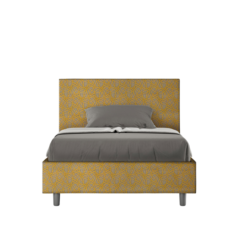 Letto imbottito 1 piazza e mezza 120x190 cm tessuto Era Adele - Contenitore,Giallo