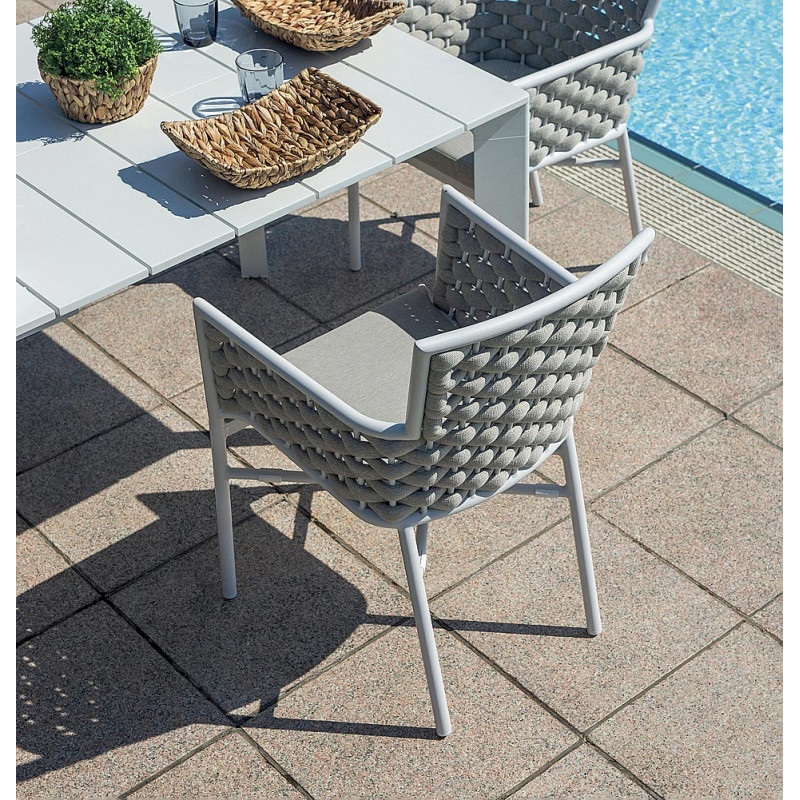 Sedia Bologna contract alluminio bianco e corda beige Moia